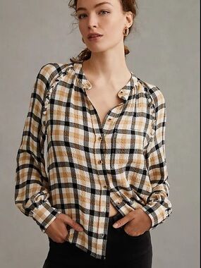 Anthropologie Pilcro Plaid Ruffled Button Up Blouse